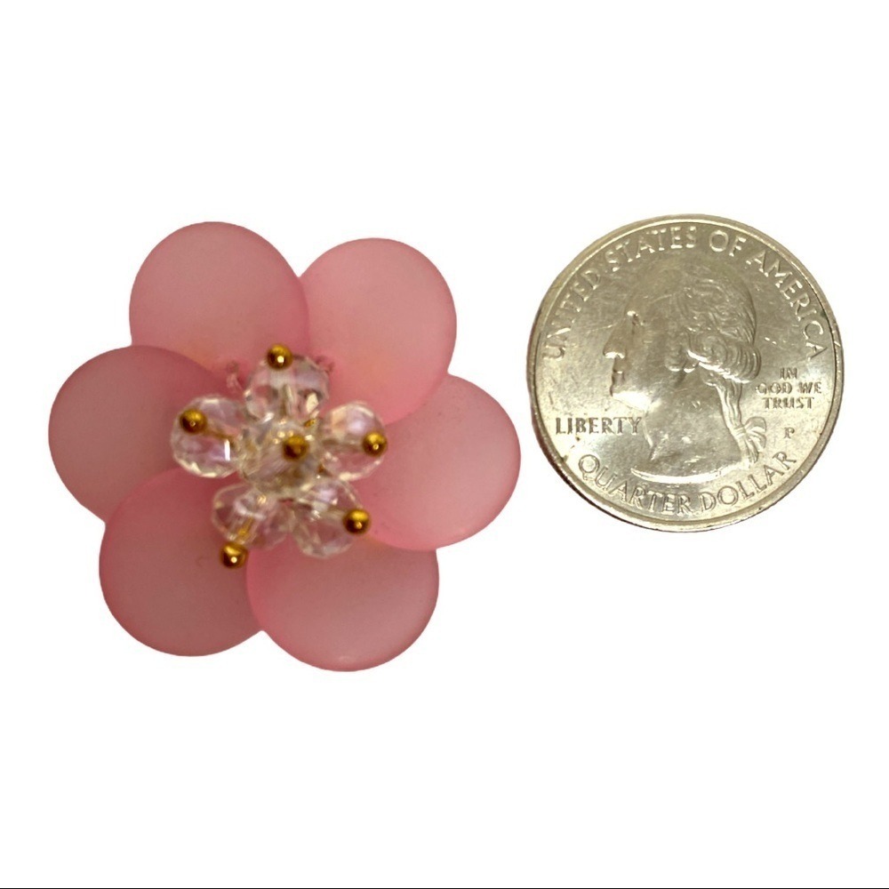 Women's Pink Flower Earrings Crystal Beaded Accent Studs Fashion‎ Jewelry - Picture 7 of 7